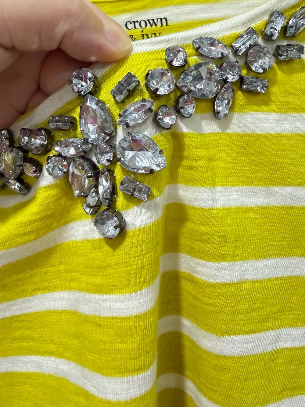 crown & ivy Yellow and White Striped Embellished Boatneck Top - Picture 4 of 7